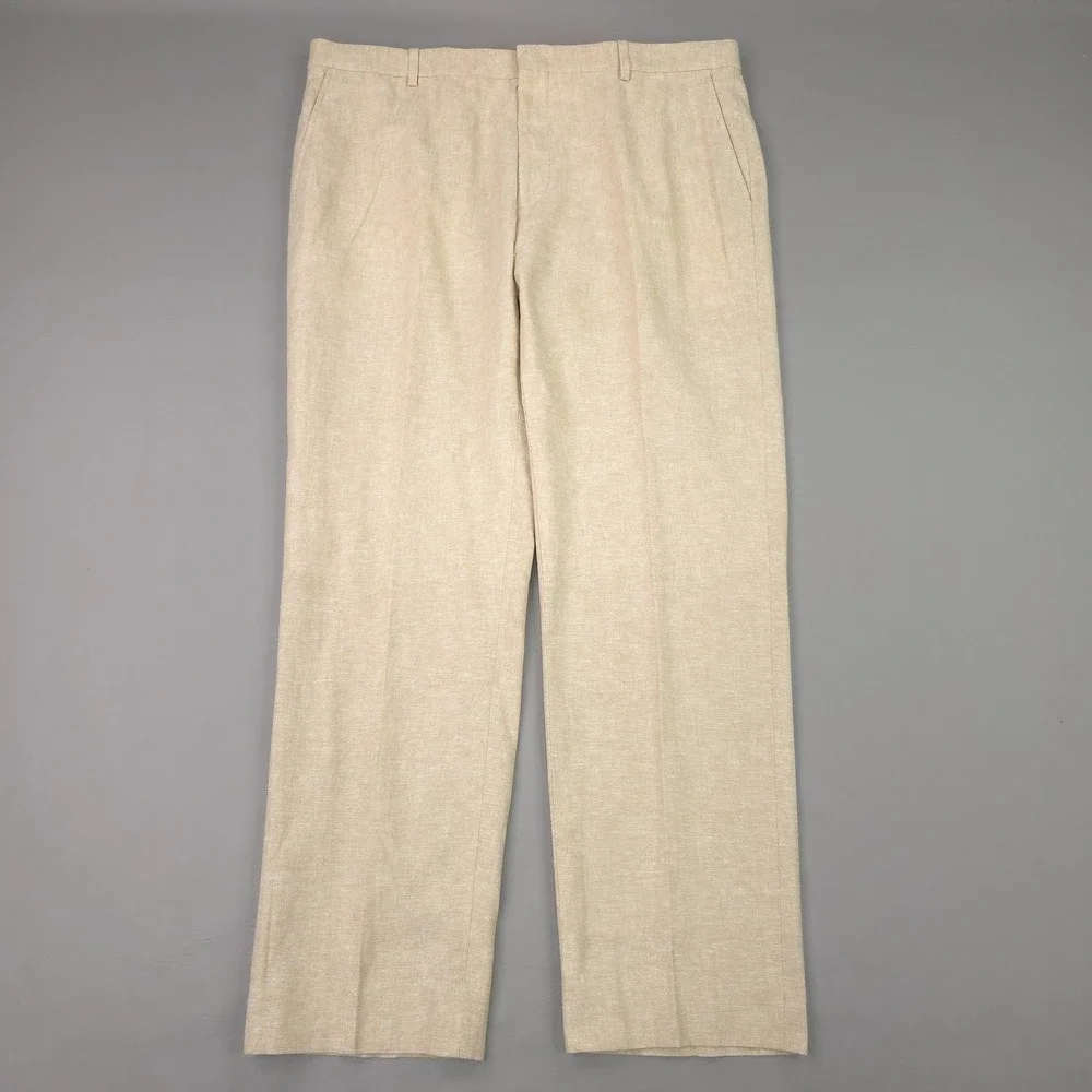 Jos A Bank Pants Mens 38x30 Beige Linen Cotton Slim Fit Separates Dress Trousers